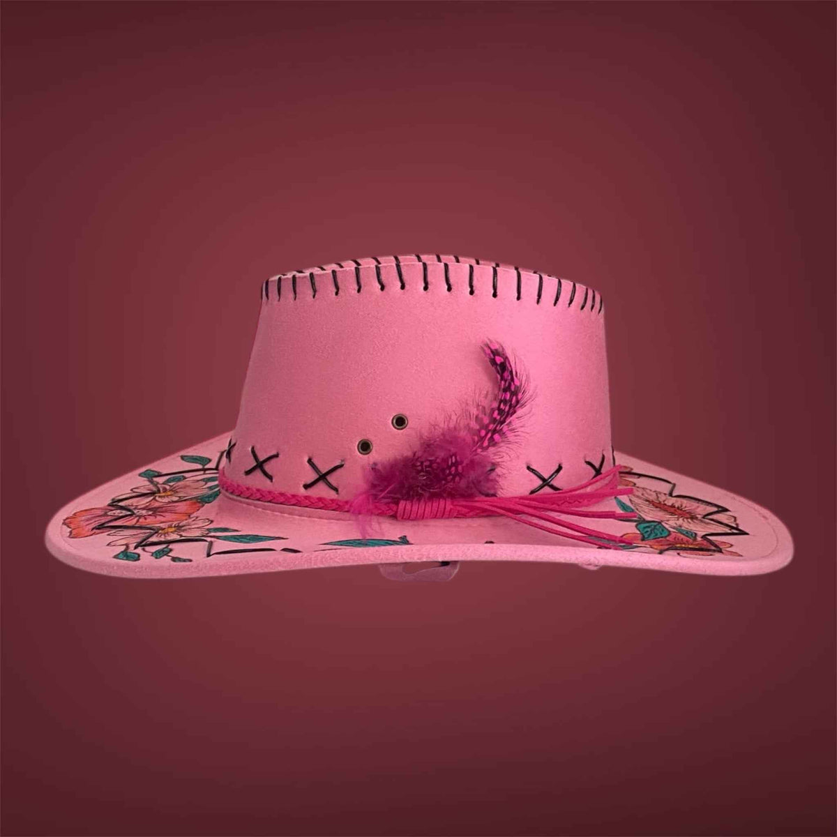 Western Whimsy - "Flower Power": Lightweight Custom Felt Hat,   Western Block