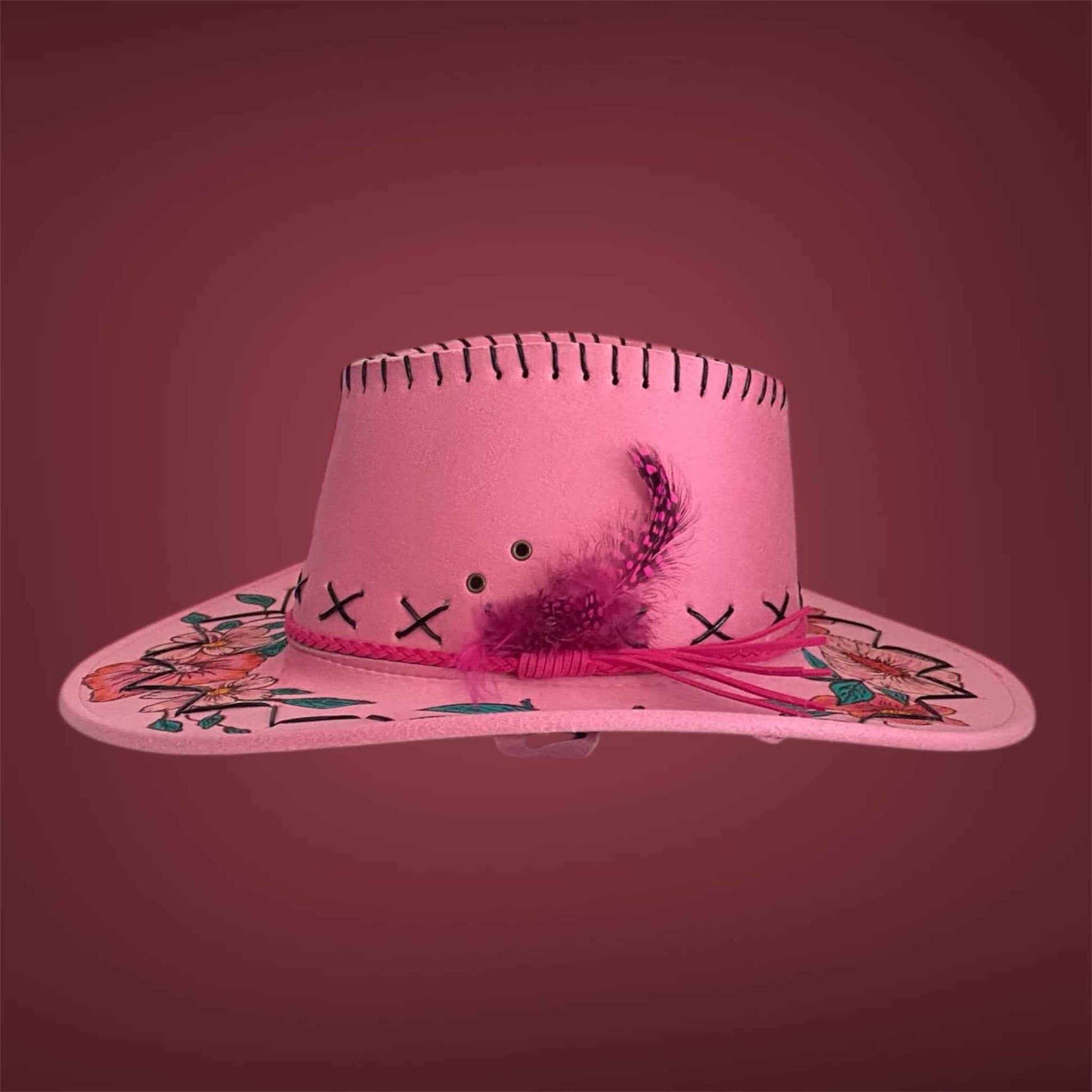Western Whimsy - "Flower Power": Lightweight Custom Felt Hat,   Western Block