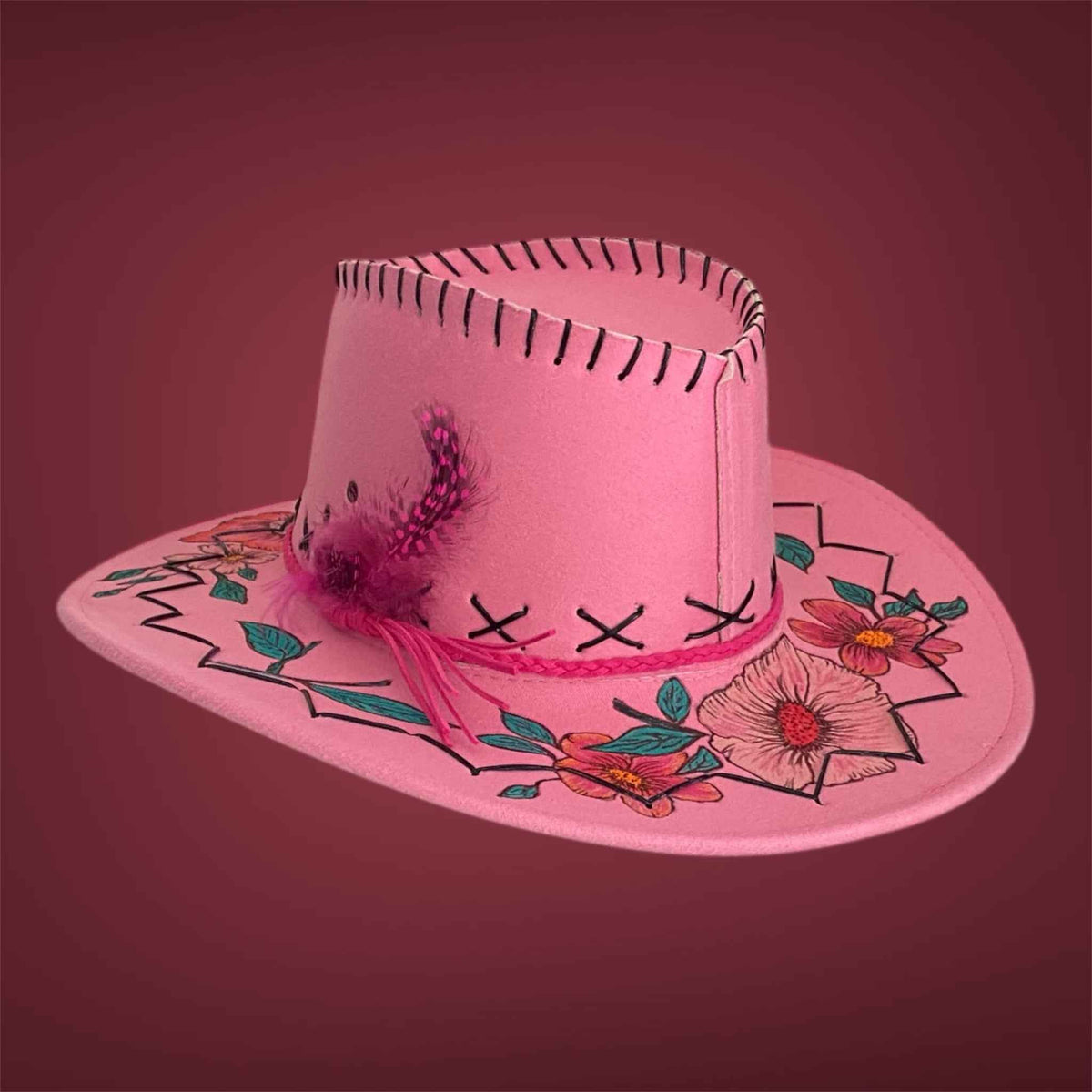 Western Whimsy - "Flower Power": Lightweight Custom Felt Hat,   Western Block