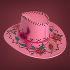 OOAK Custom Rancher Hat "Western Whimsy -  Flower Power"  handburned & handpainted, design