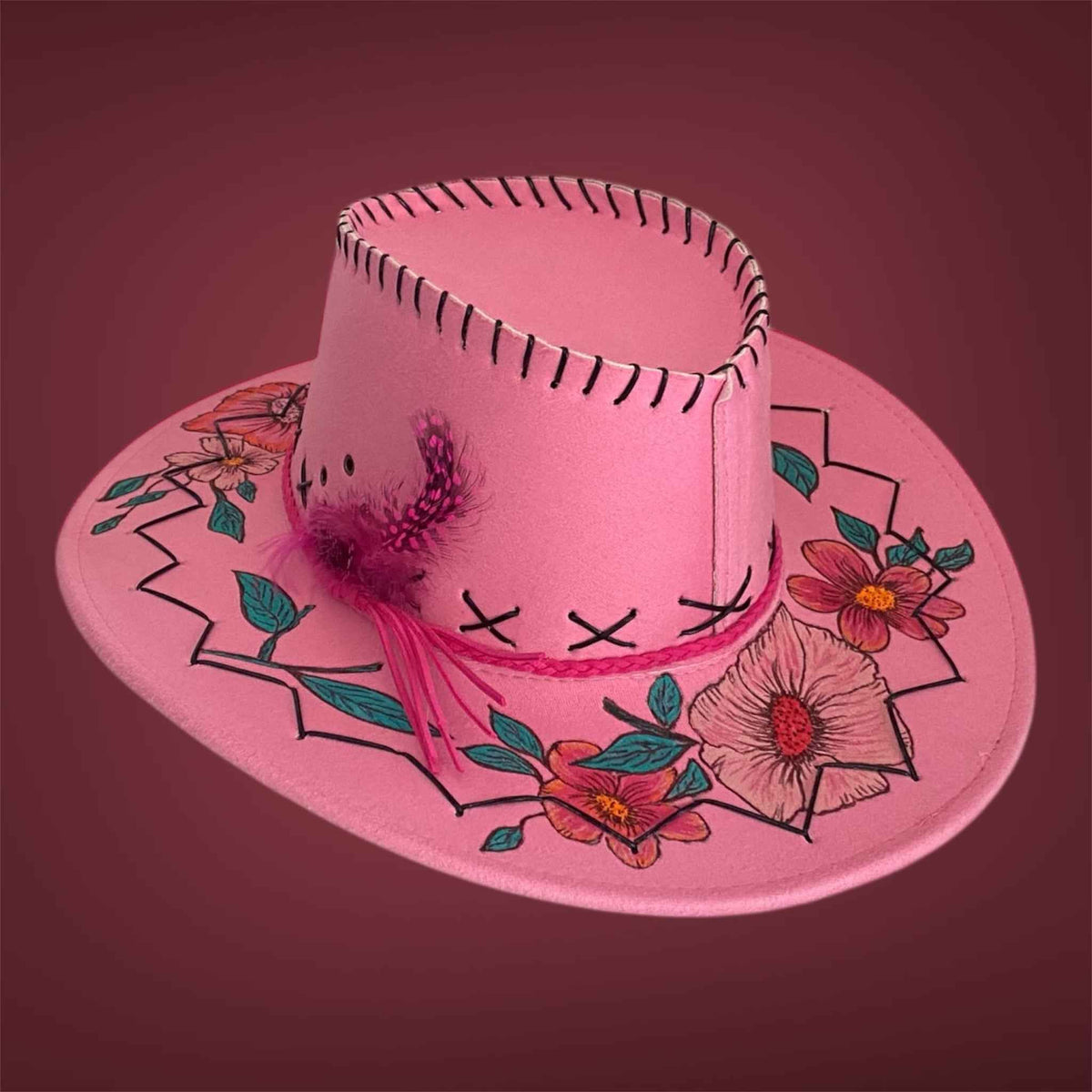Western Whimsy - "Flower Power": Lightweight Custom Felt Hat,   Western Block