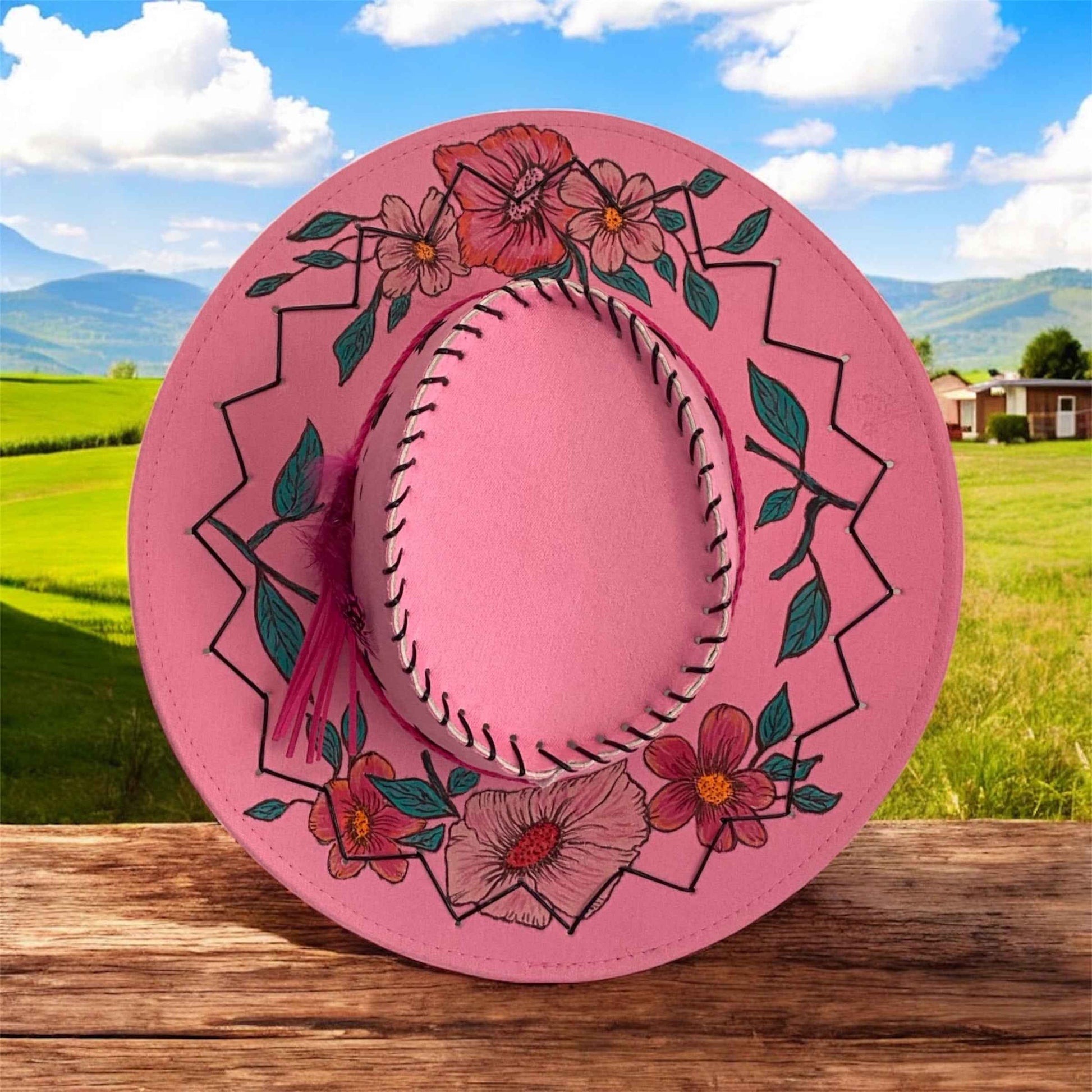 Western Whimsy - "Flower Power": Lightweight Custom Felt Hat,   Western Block