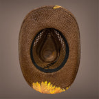 Decoupage Straw Cowboy  Hat: OOAK Custom Rancher Hat, Chocolate with Sunflowers