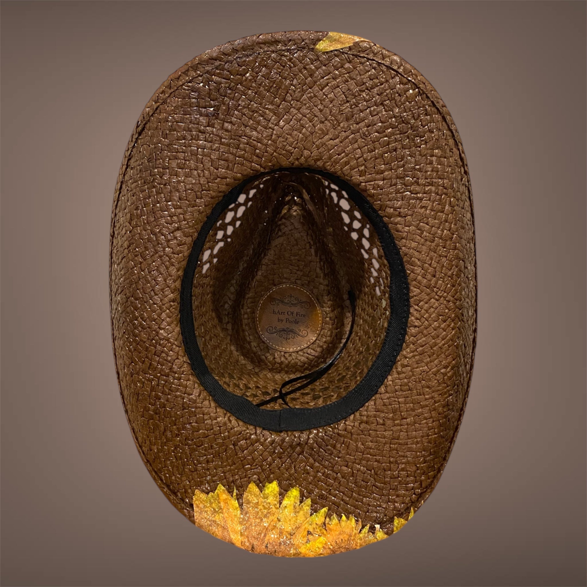 Decoupage Straw Cowboy  Hat: OOAK Custom Rancher Hat, Chocolate with Sunflowers