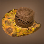 Decoupage Straw Cowboy  Hat: OOAK Custom Rancher Hat, Chocolate with Sunflowers