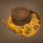 Decoupage Straw Cowboy  Hat: OOAK Custom Rancher Hat, Chocolate with Sunflowers