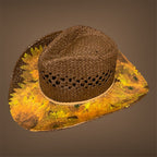 Decoupage Straw Cowboy  Hat: OOAK Custom Rancher Hat, Chocolate with Sunflowers