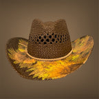 Decoupage Straw Cowboy  Hat: OOAK Custom Rancher Hat, Chocolate with Sunflowers