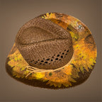 Decoupage Straw Cowboy  Hat: OOAK Custom Rancher Hat, Chocolate with Sunflowers