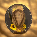 Custom Straw Rancher Hat: OOAK embossed leathers, rivets and decoupage