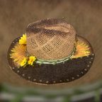 Custom Straw Rancher Hat: OOAK embossed leathers, rivets and decoupage