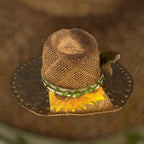 Custom Straw Rancher Hat: OOAK embossed leathers, rivets and decoupage