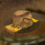 Custom Straw Rancher Hat: OOAK embossed leathers, rivets and decoupage