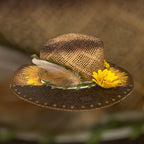 Custom Straw Rancher Hat: OOAK embossed leathers, rivets and decoupage