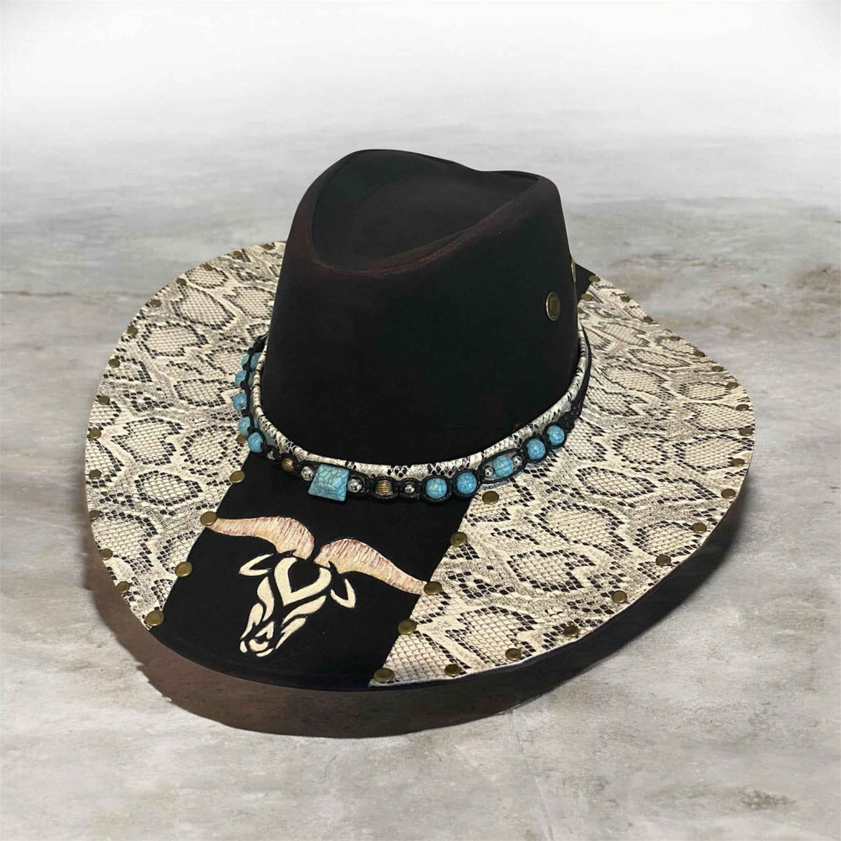 "Bull Python": Custom Snakeskin Lightweight Felt Hat, Western Block
