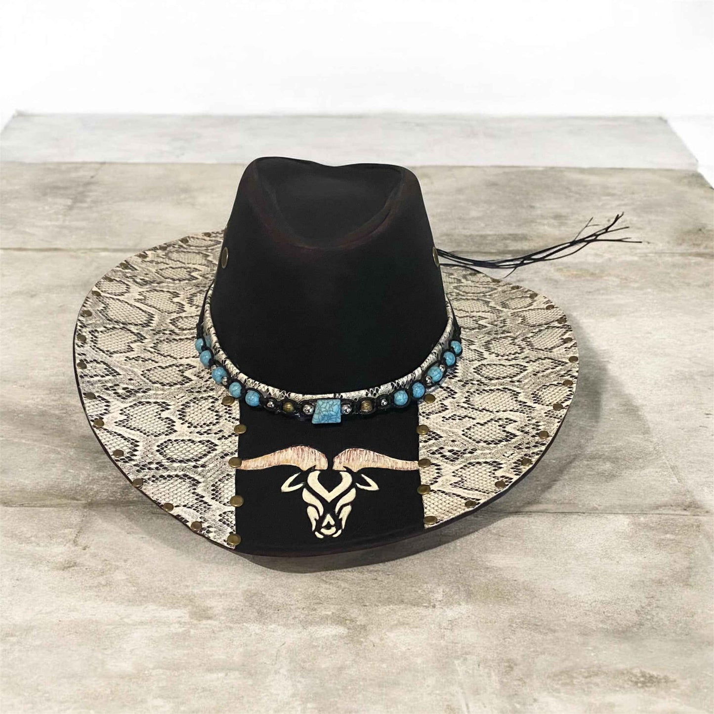 "Bull Python": Custom Snakeskin Lightweight Felt Hat, Western Block