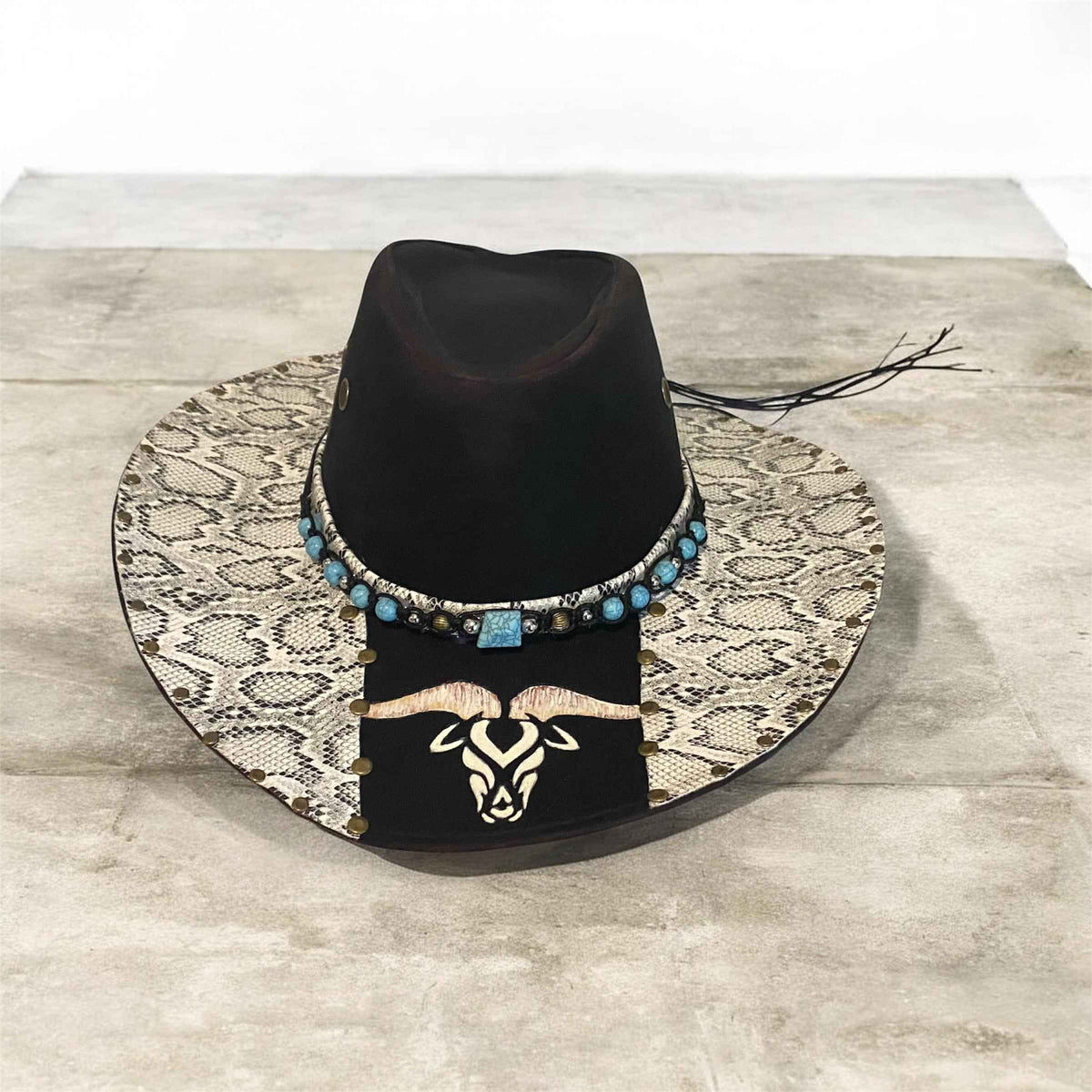 "Bull Python": Custom Snakeskin Lightweight Felt Hat, Western Block