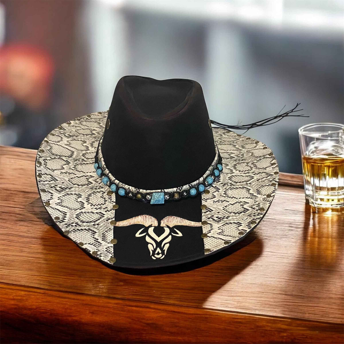 "Bull Python": Custom Snakeskin Lightweight Felt Hat, Western Block