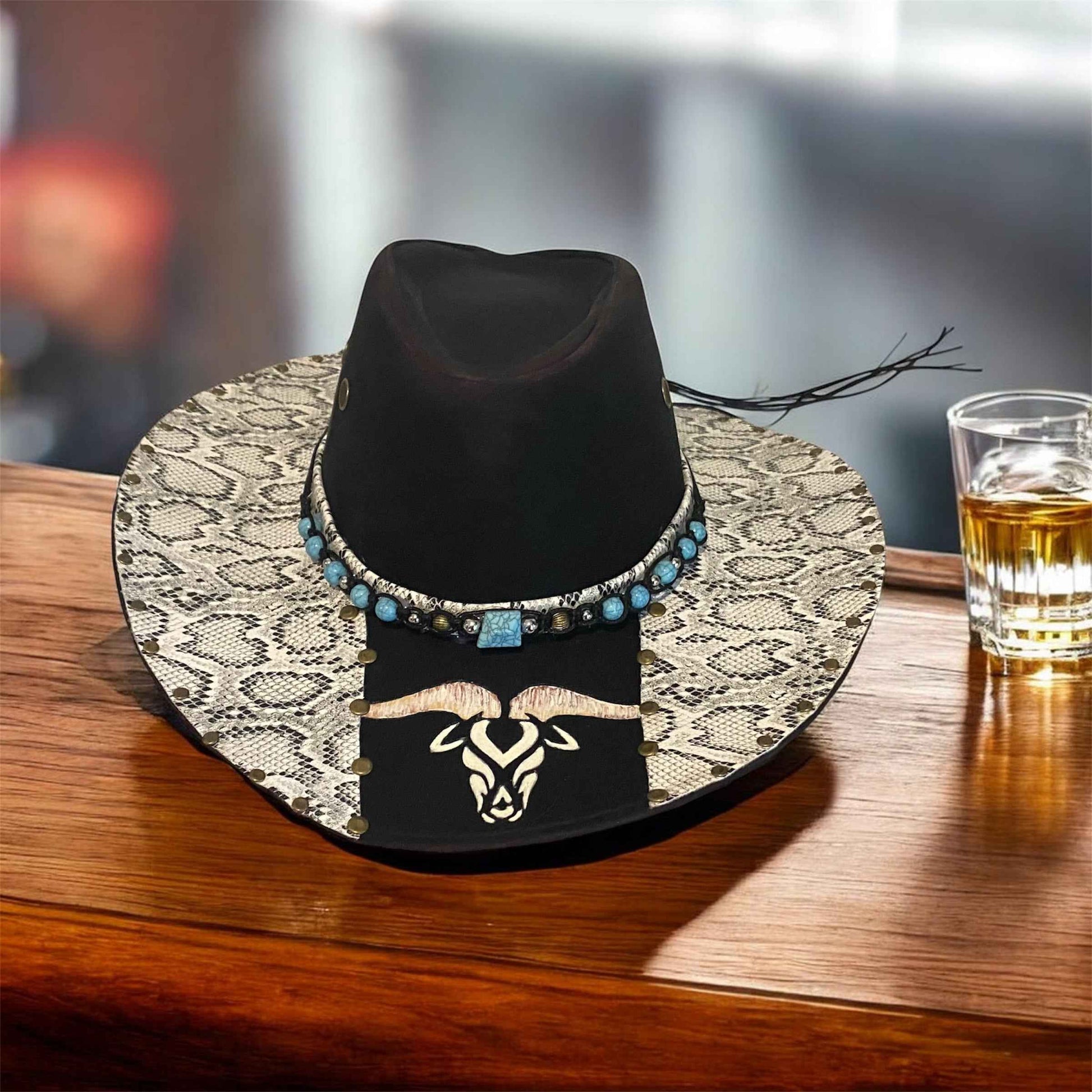 "Bull Python": Custom Snakeskin Lightweight Felt Hat, Western Block