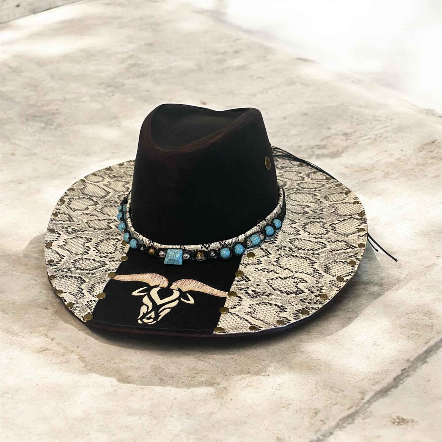 "Bull Python": Custom Snakeskin Lightweight Felt Hat, Western Block