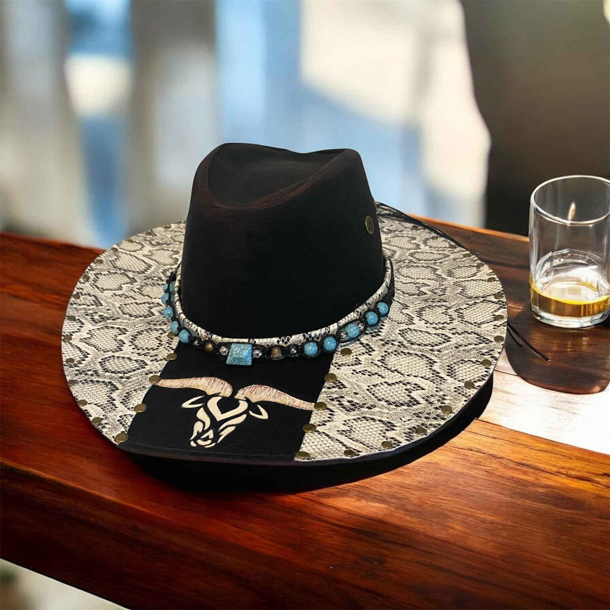 "Bull Python": Custom Snakeskin Lightweight Felt Hat, Western Block