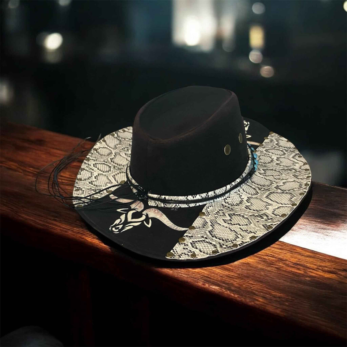 "Bull Python": Custom Snakeskin Lightweight Felt Hat, Western Block