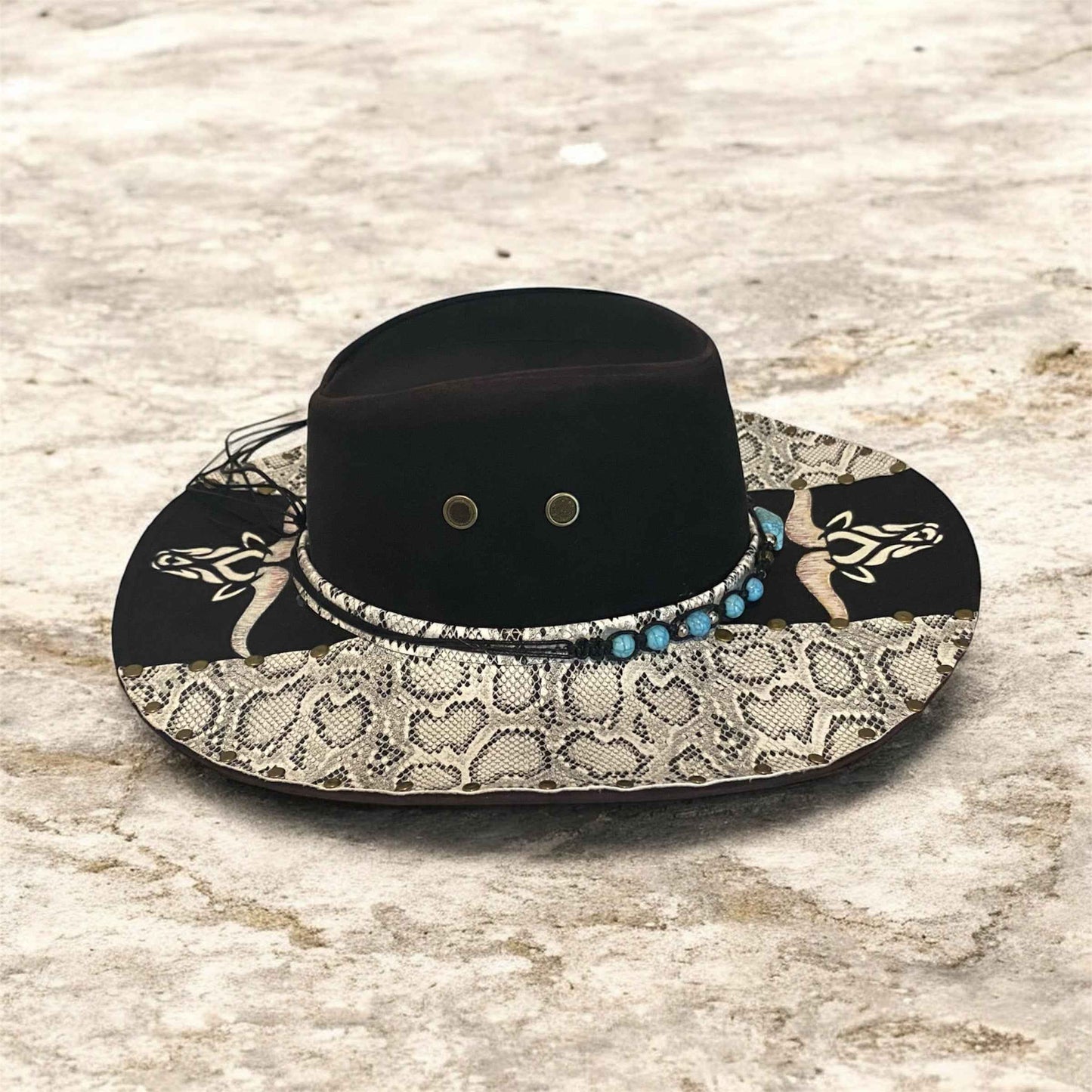 "Bull Python": Custom Snakeskin Lightweight Felt Hat, Western Block