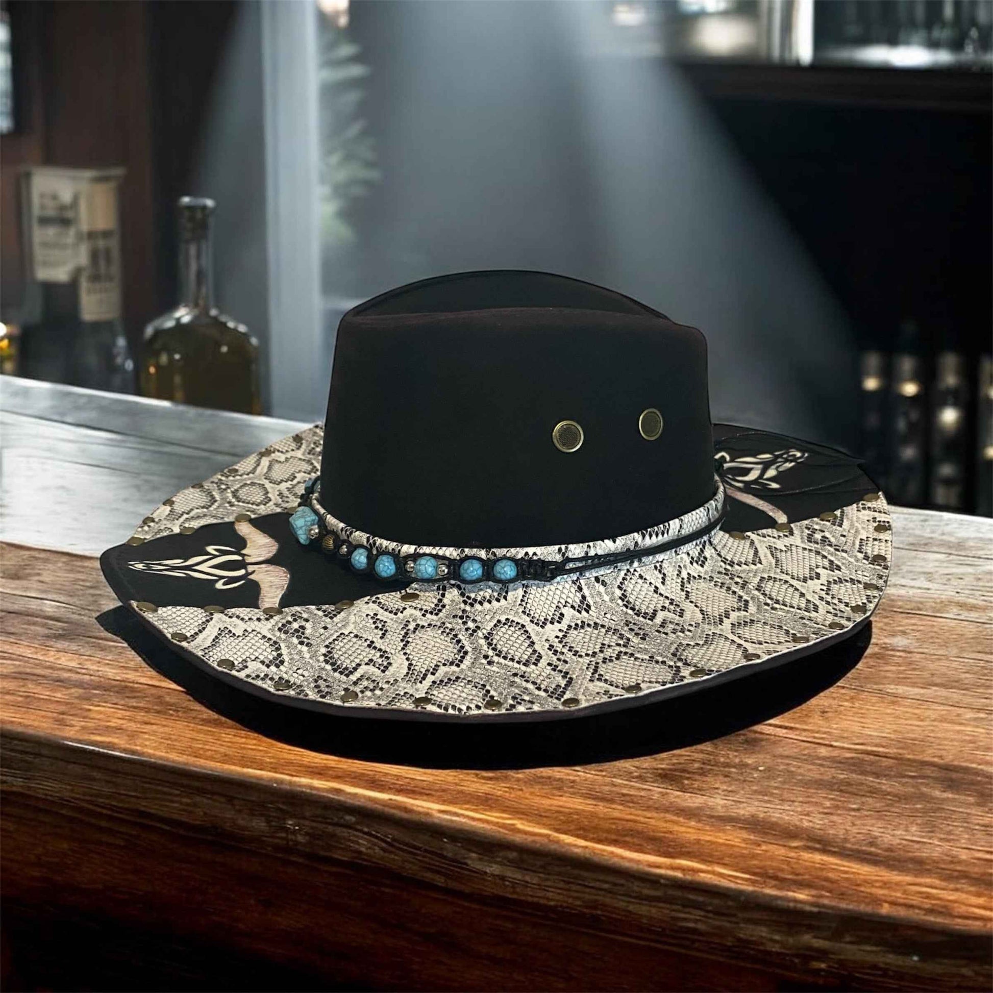 "Bull Python": Custom Snakeskin Lightweight Felt Hat, Western Block