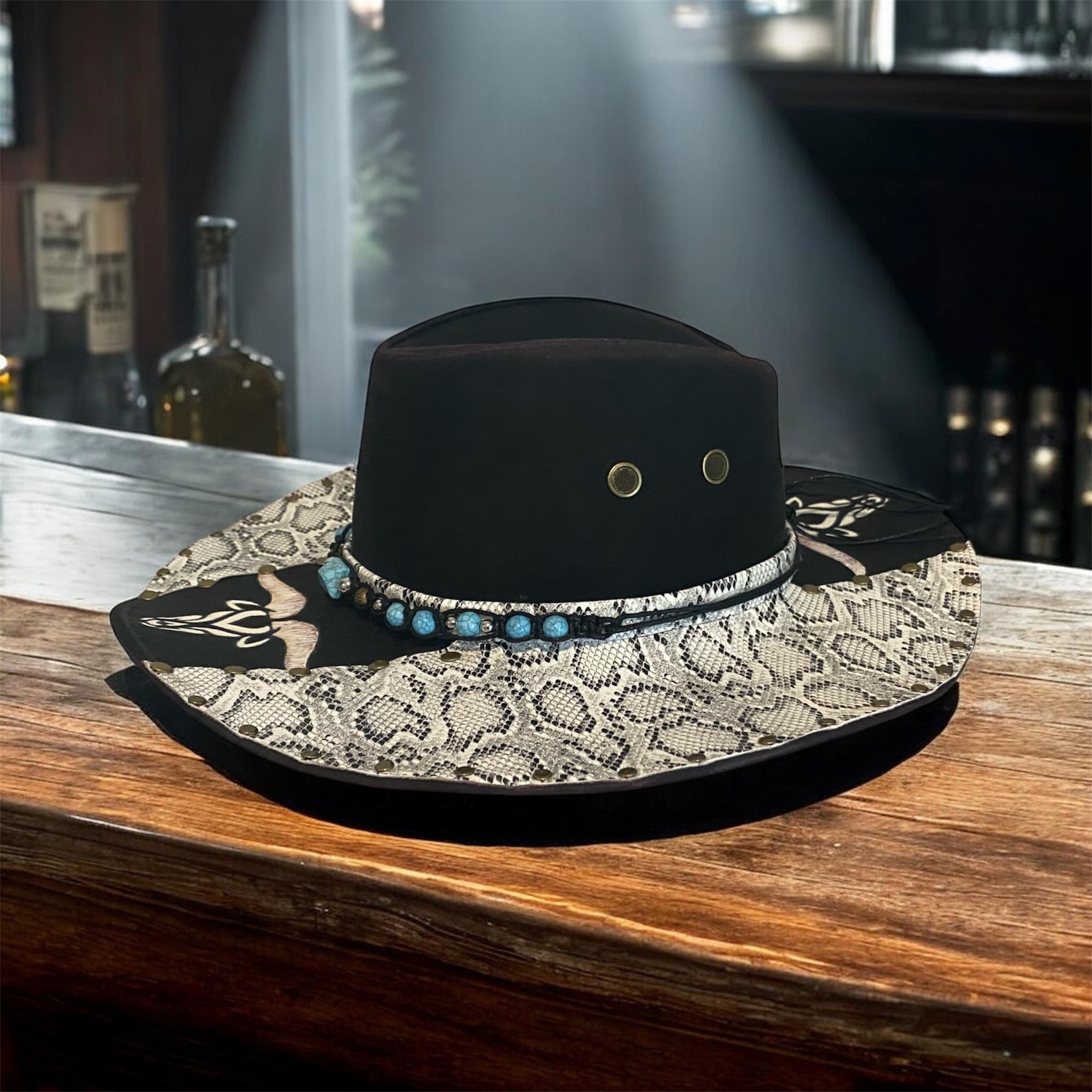 Snakeskin Custom Cowboy Hat in Black size 57 fits most
