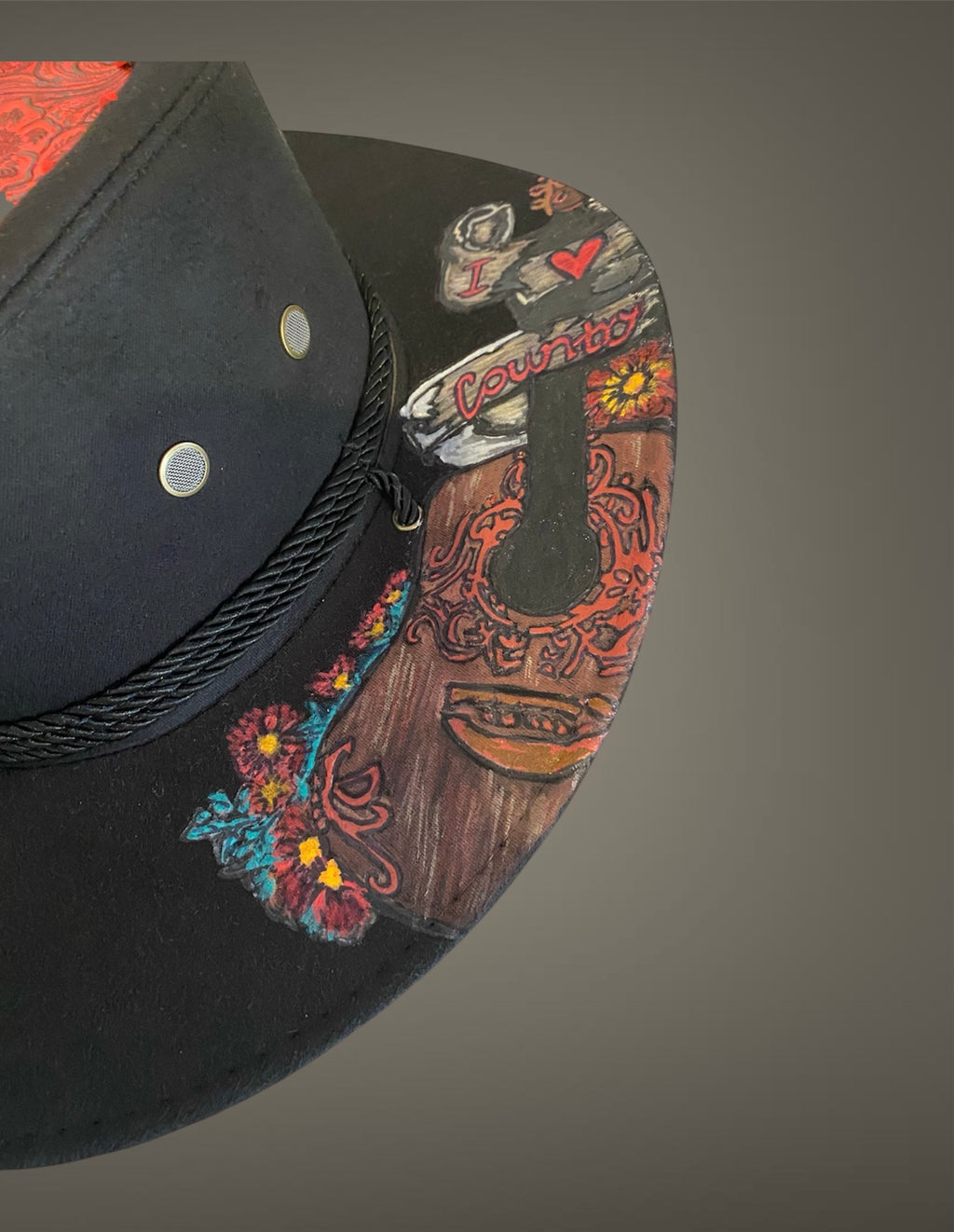 I Heart Country Custom Cowboy Hat, Black, Size 57, Handburned & Painted