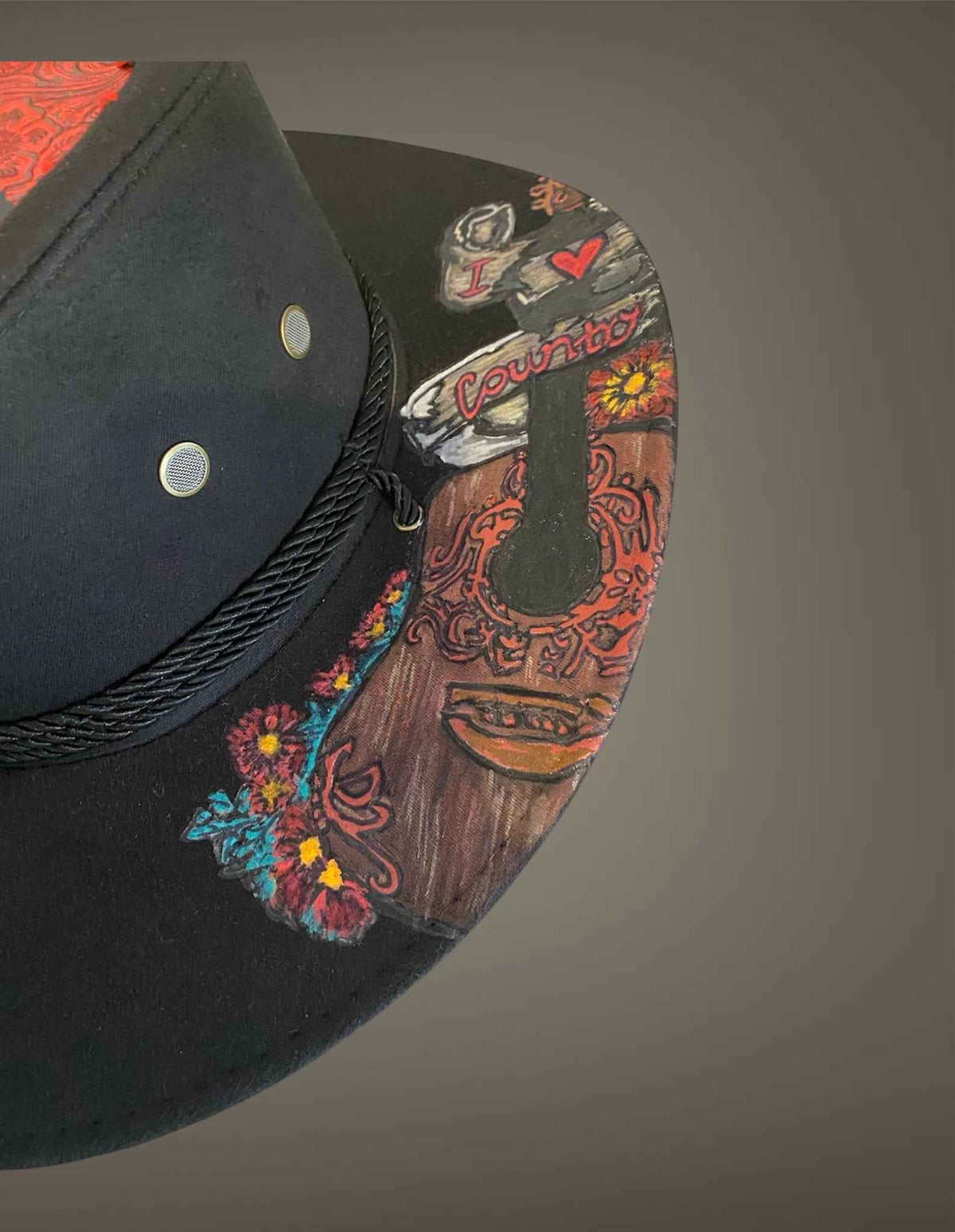 "I Heart Country": Custom Lightweight Felt Hat, Hand-burned & Painted, Western Block