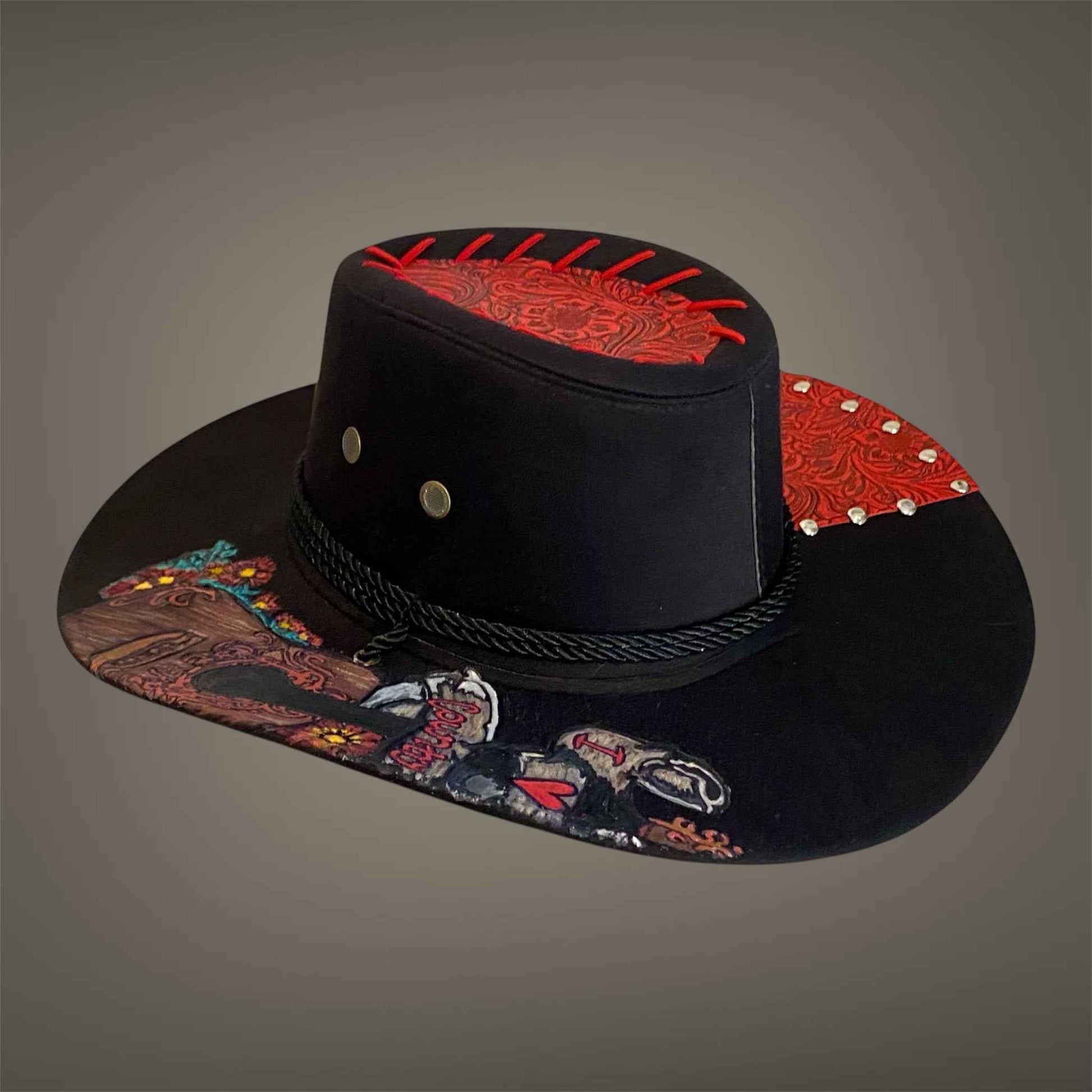 "I Heart Country": Custom Lightweight Felt Hat, Hand-burned & Painted, Western Block