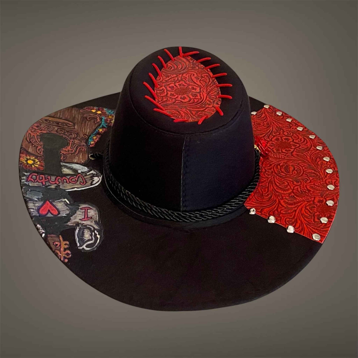 "I Heart Country": Custom Lightweight Felt Hat, Hand-burned & Painted, Western Block