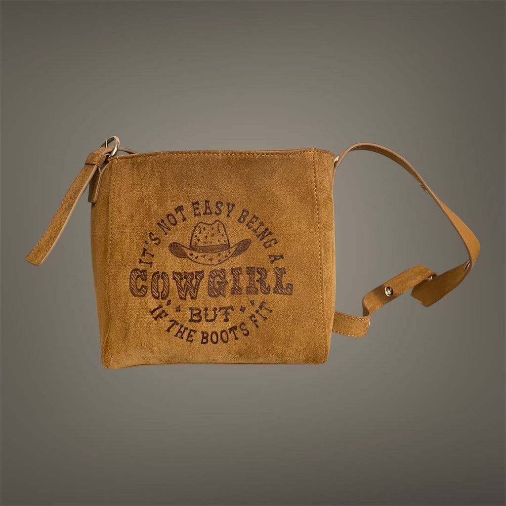 Custom Suedette Small Shoulder Bag, both sides hand-burned, If the boots fit