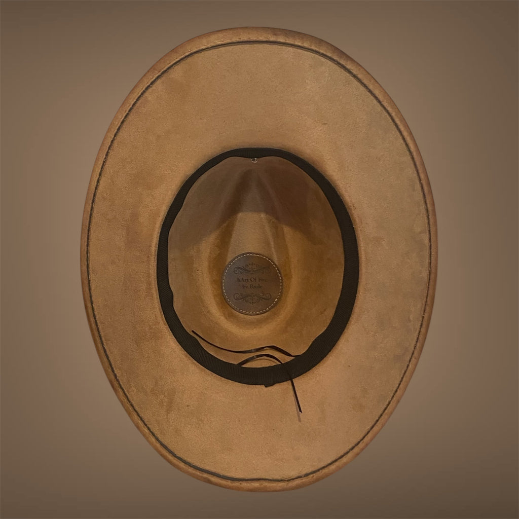 OOAK Custom Cowboy Hat "Girl You're On Fire!" Acorn Coloured Vegan Suede