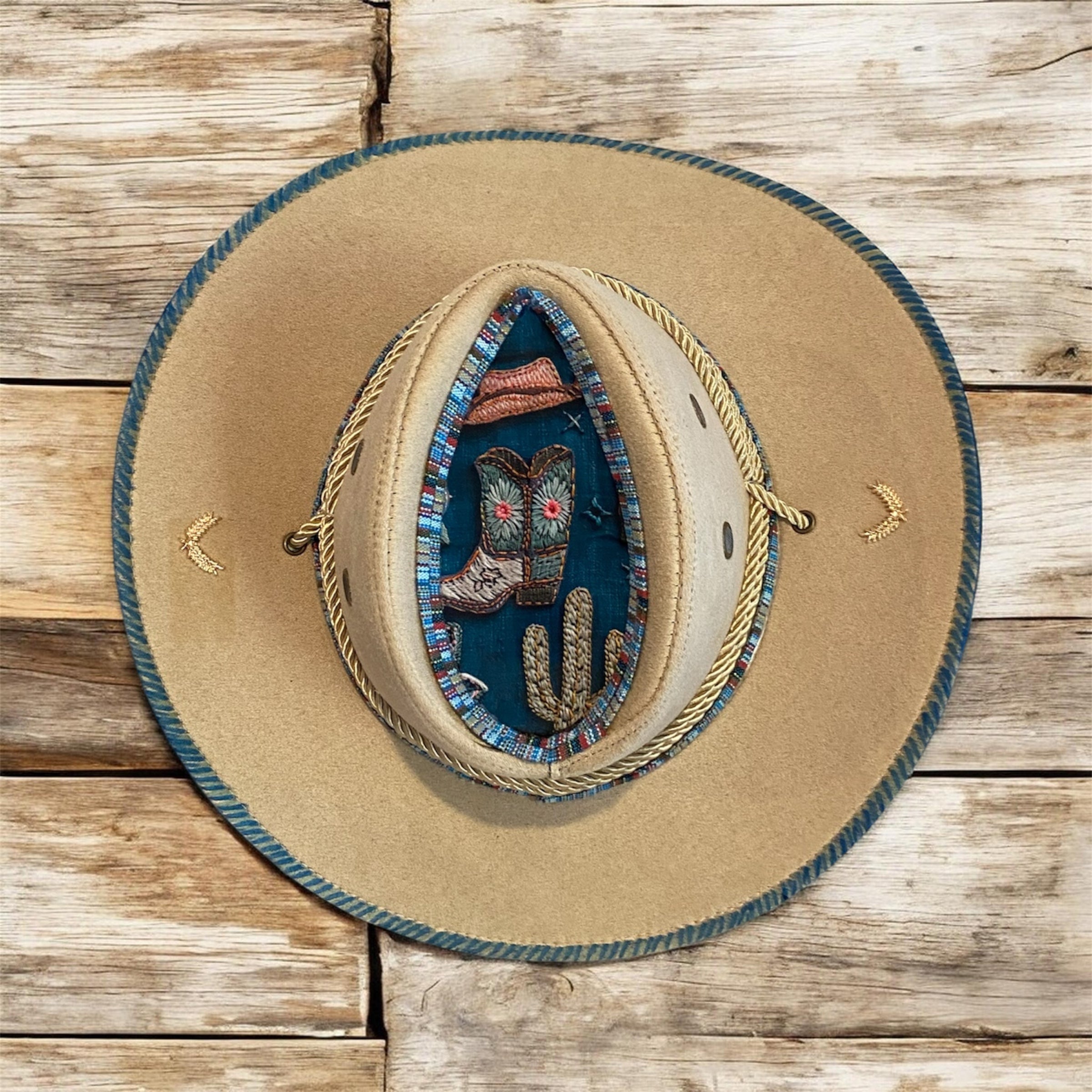 Custom Aussie Felt, "Cowboy Blue" in Ivory Cream, One of a Kind