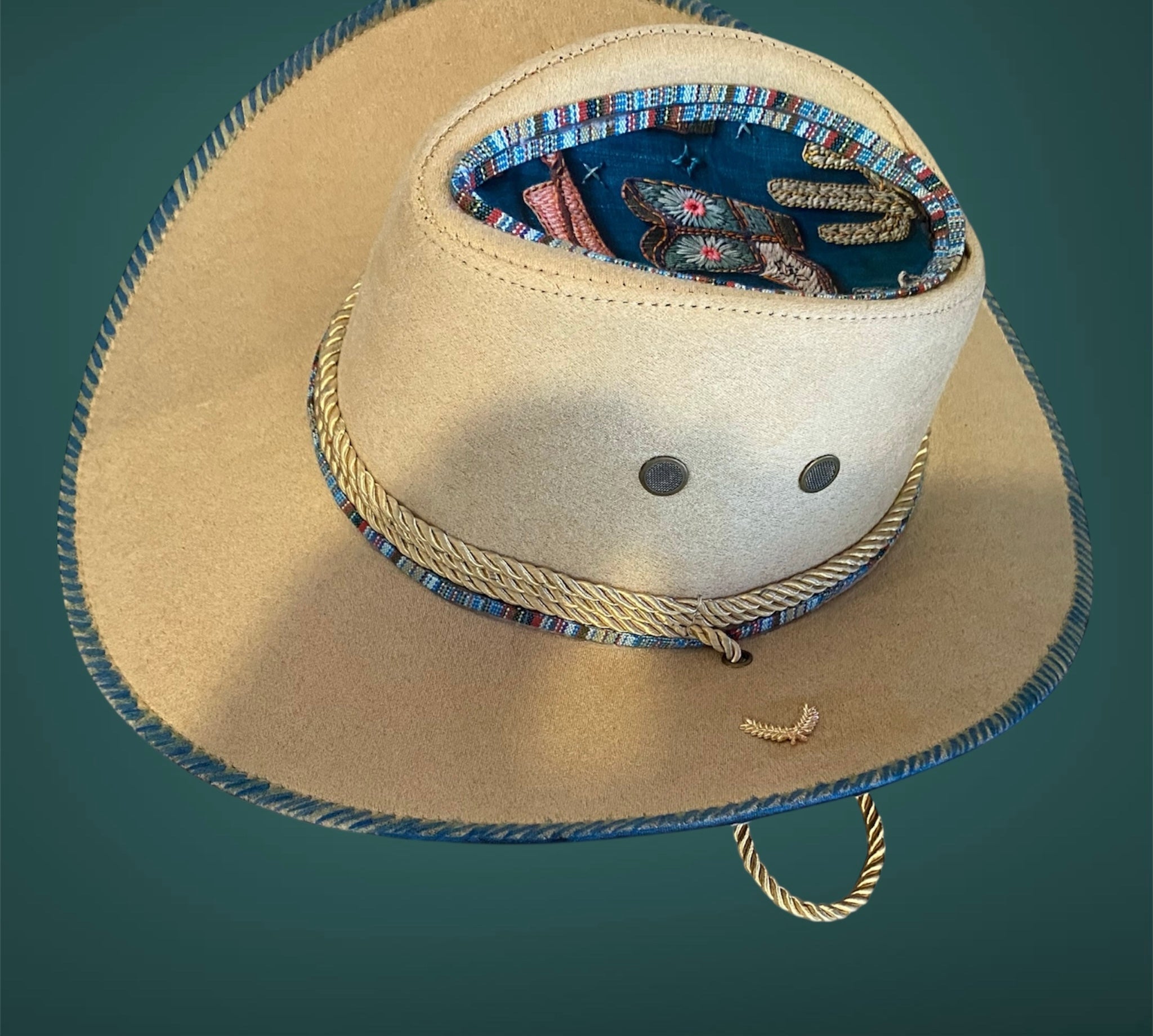 Custom Aussie Felt, "Cowboy Blue" in Ivory Cream, One of a Kind