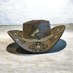 Vegan Suede Diamante Cowboy Hat: Diamonds & Dragonflies