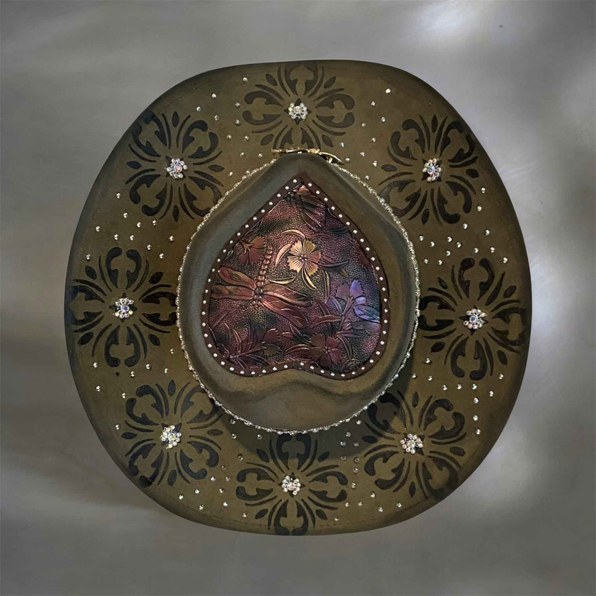 Custom Cowboy Hat with Diamantes – Diamonds & Dragonflies Deluxe Suedette Design