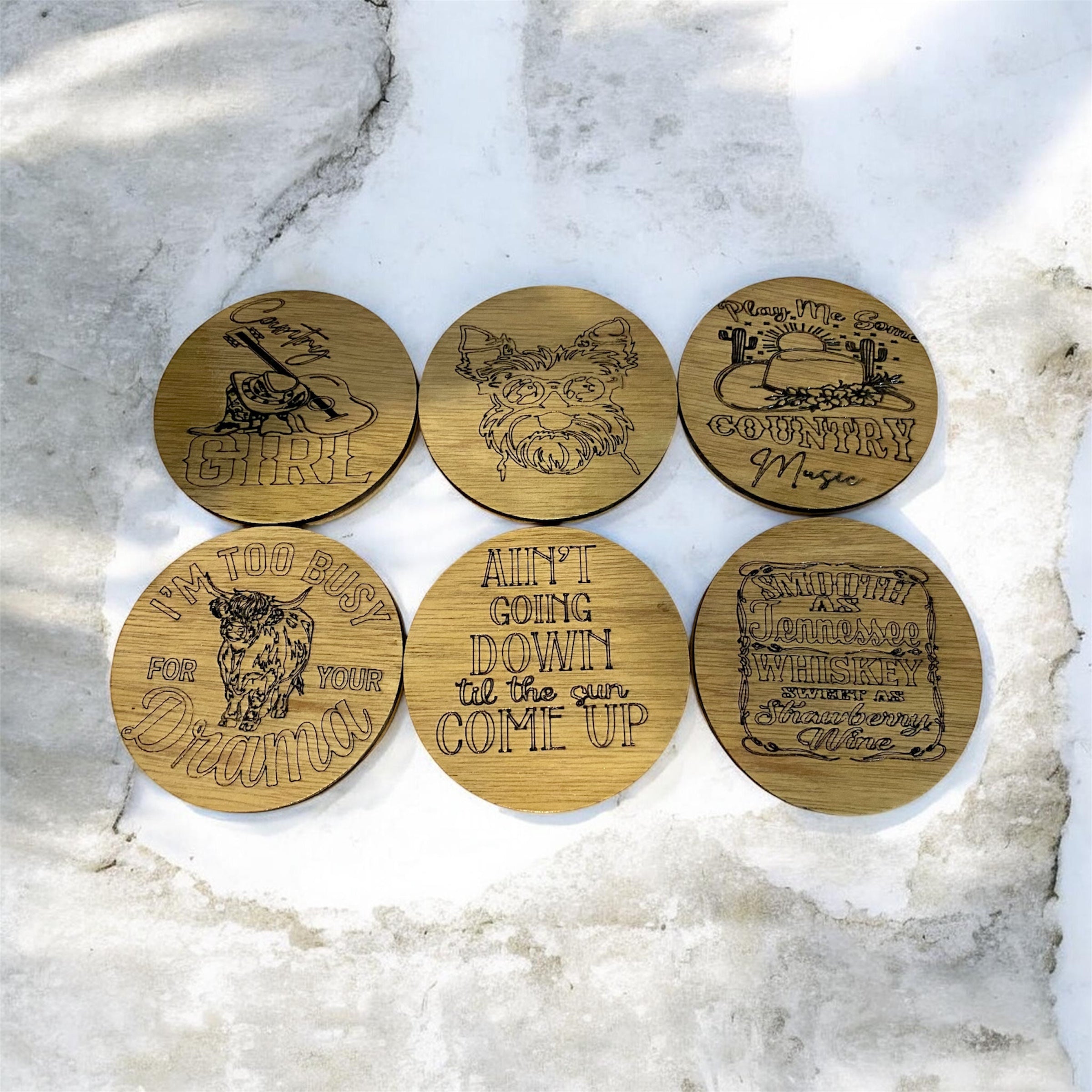 Set of 6 Bar Coasters, Test Run in 5mm Marine Ply, nice 'n' chunky!