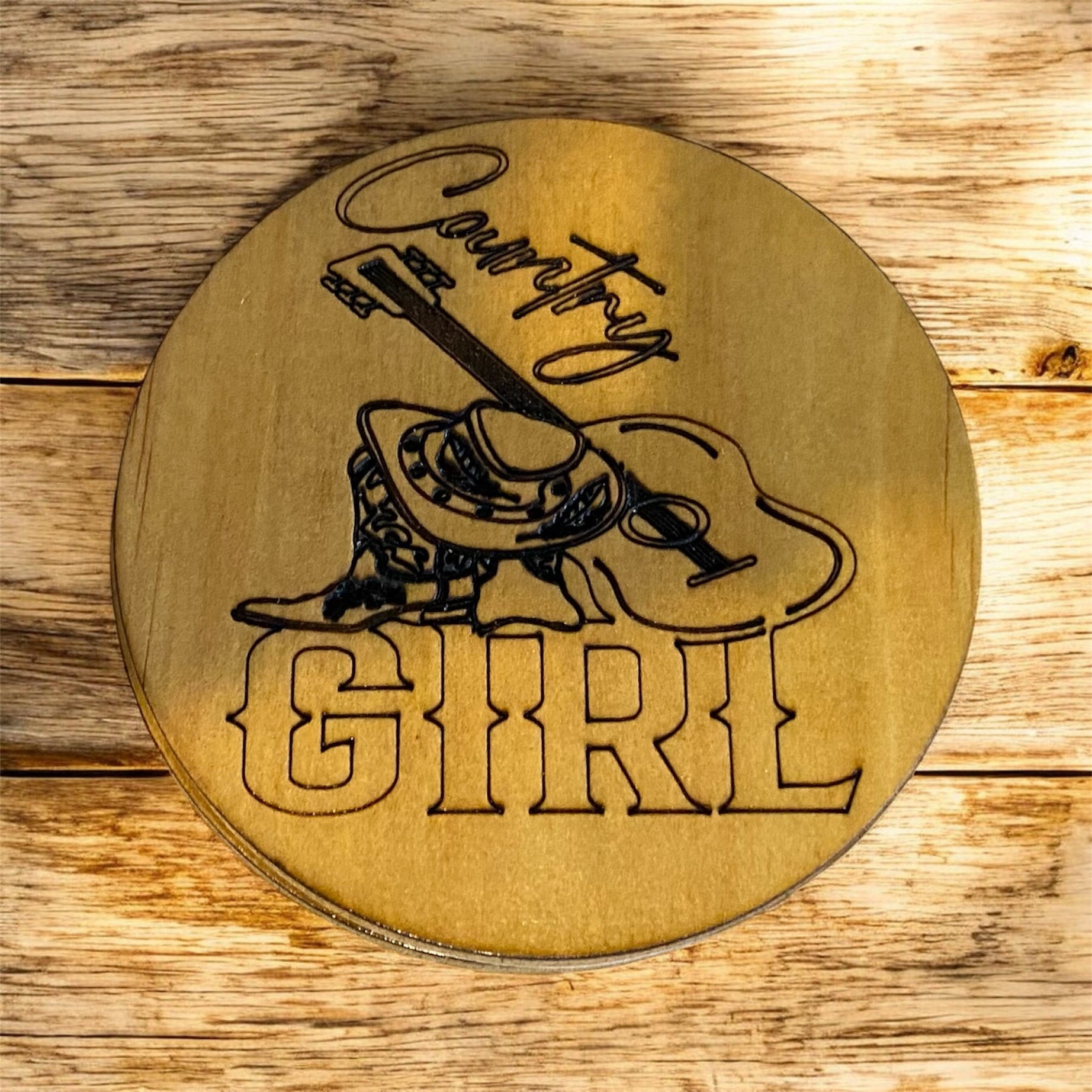 Wood-burned Plywood Bar Coasters, Assorted Designs