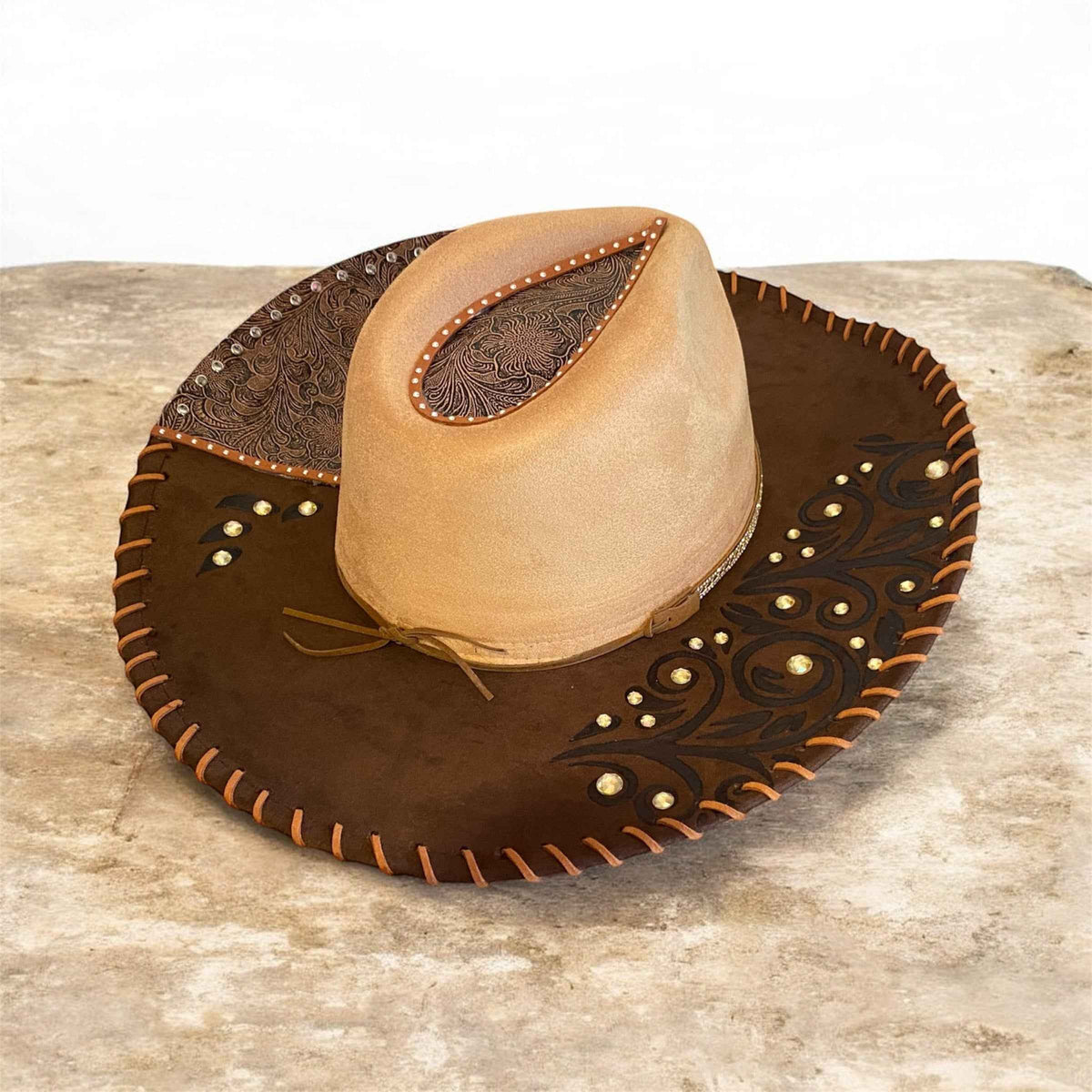 Elevate Your Style with the Custom Cowboy Hat with Diamante – Leather 'n' Lace Deluxe Suedette Design