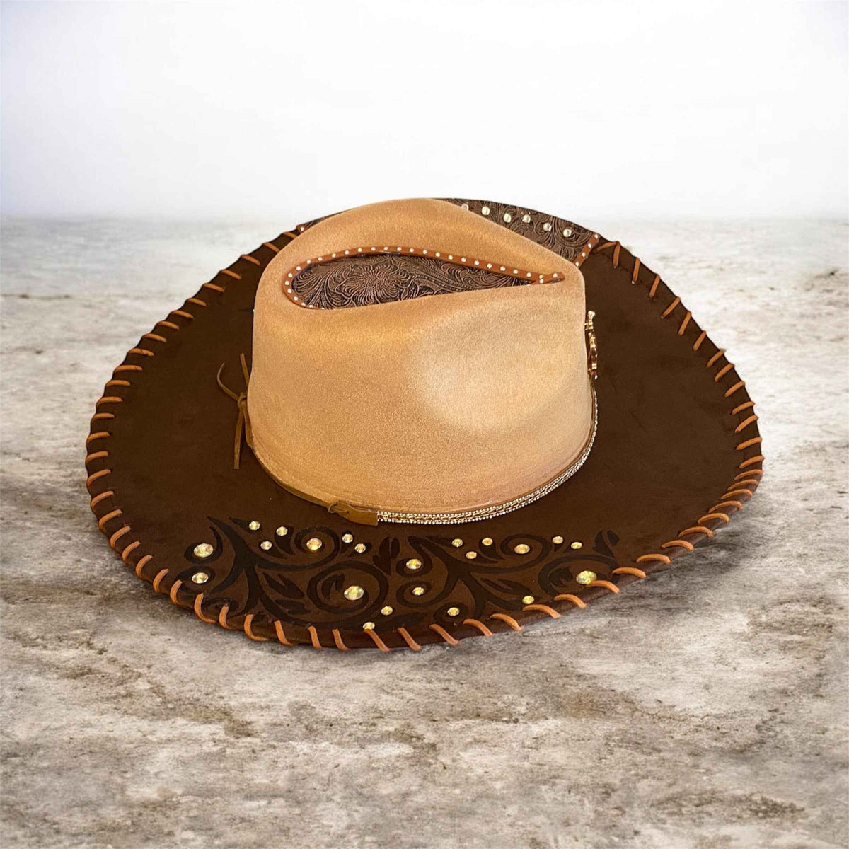 Elevate Your Style with the Custom Cowboy Hat with Diamante – Leather 'n' Lace Deluxe Suedette Design