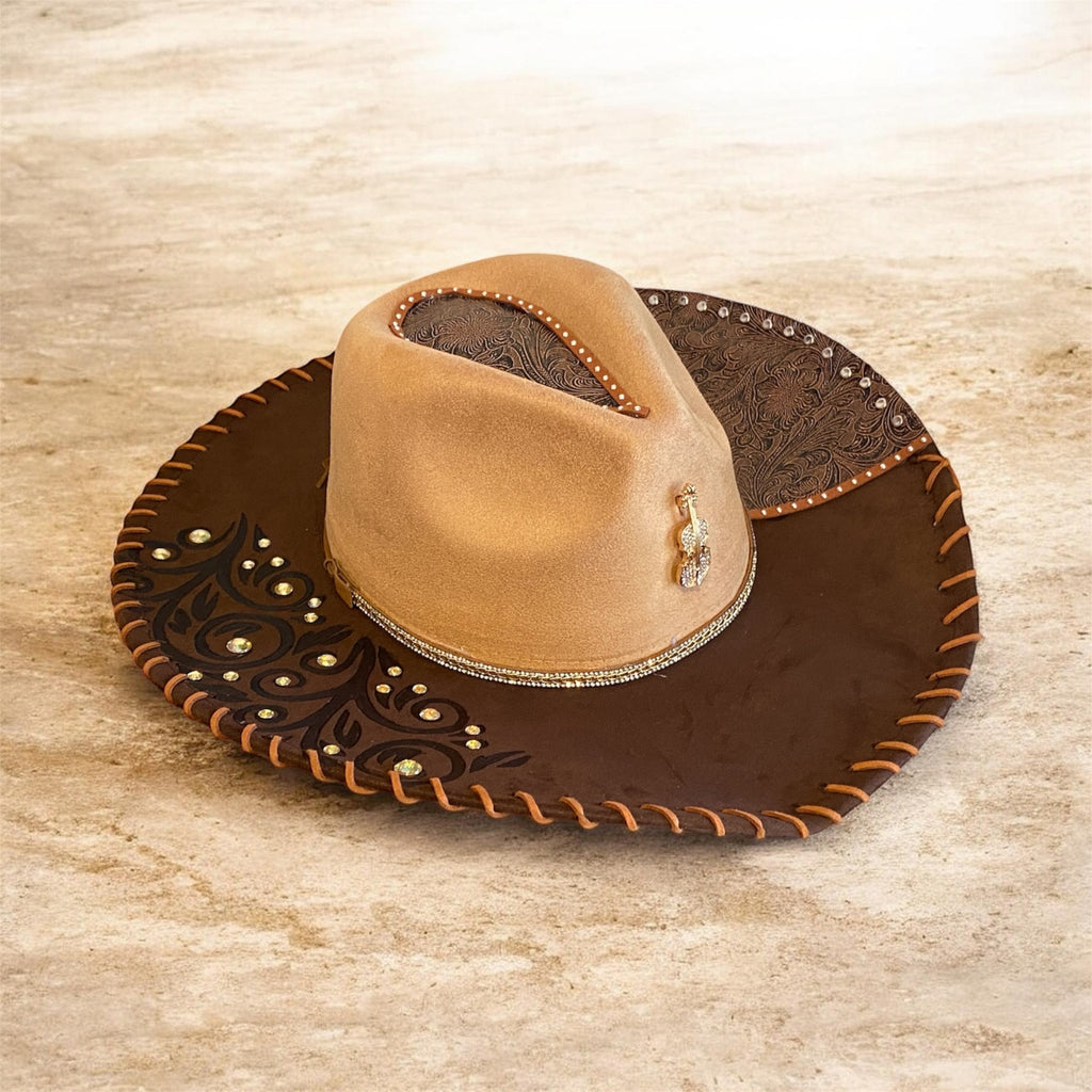 Vegan Suede Custom Cowboy Hat "Leather 'n' Lace" two-tone
