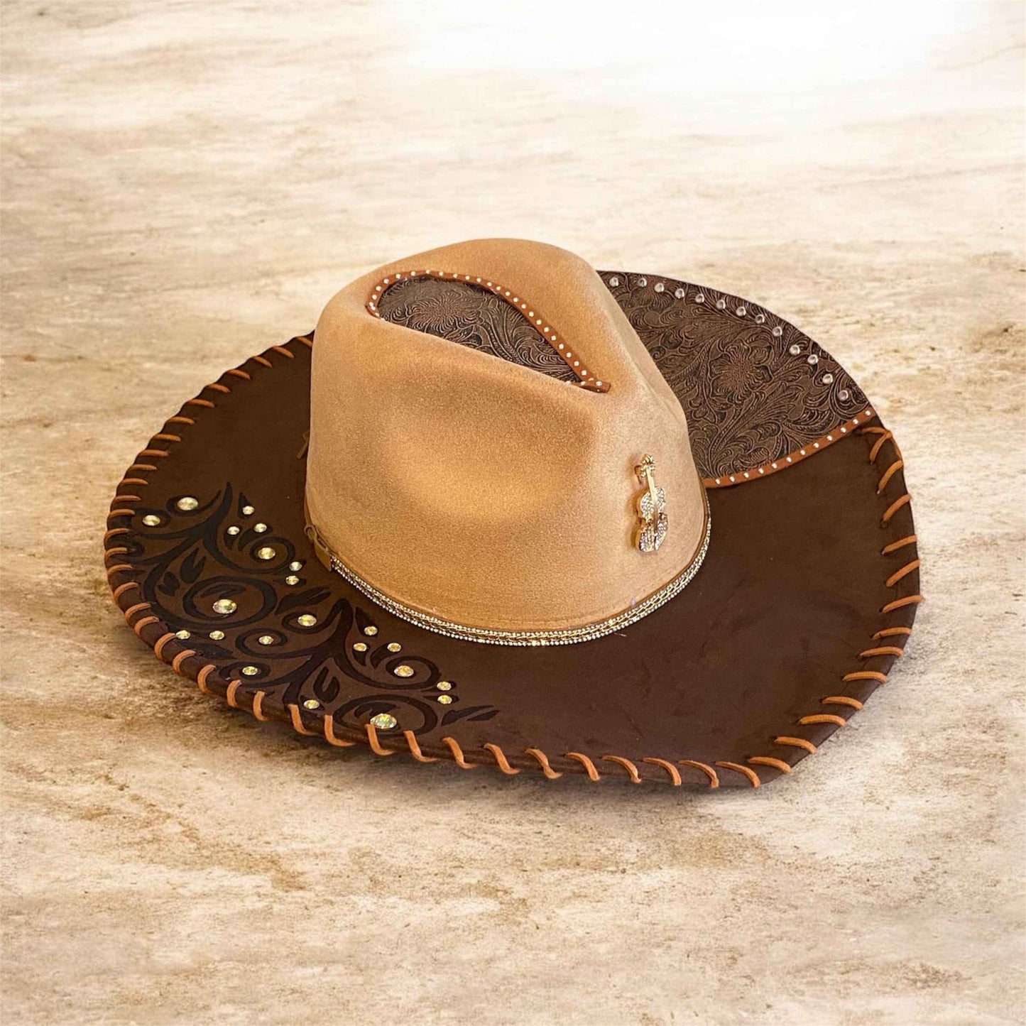 Elevate Your Style with the Custom Cowboy Hat with Diamante – Leather 'n' Lace Deluxe Suedette Design