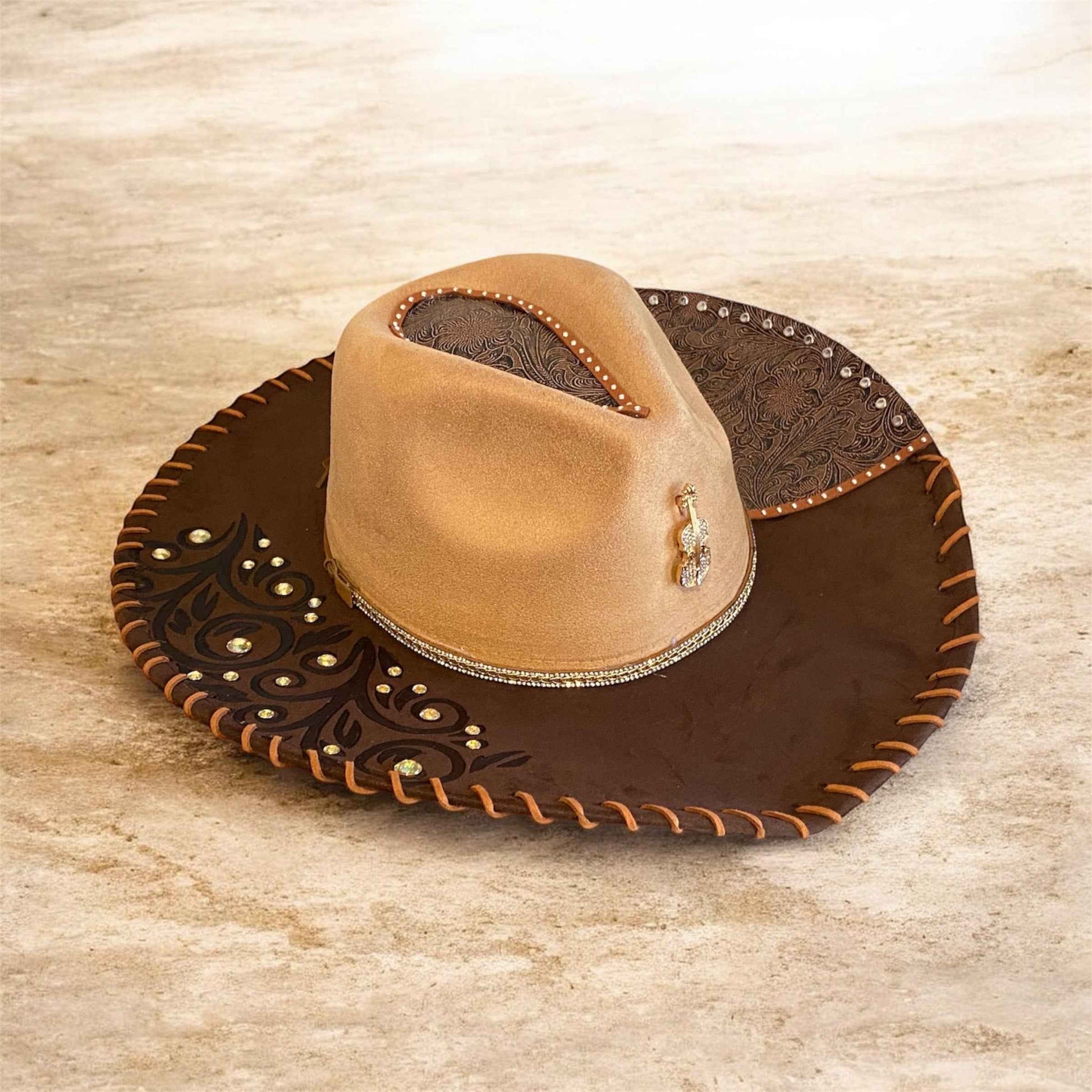 Elevate Your Style with the Custom Cowboy Hat with Diamante – Leather 'n' Lace Deluxe Suedette Design