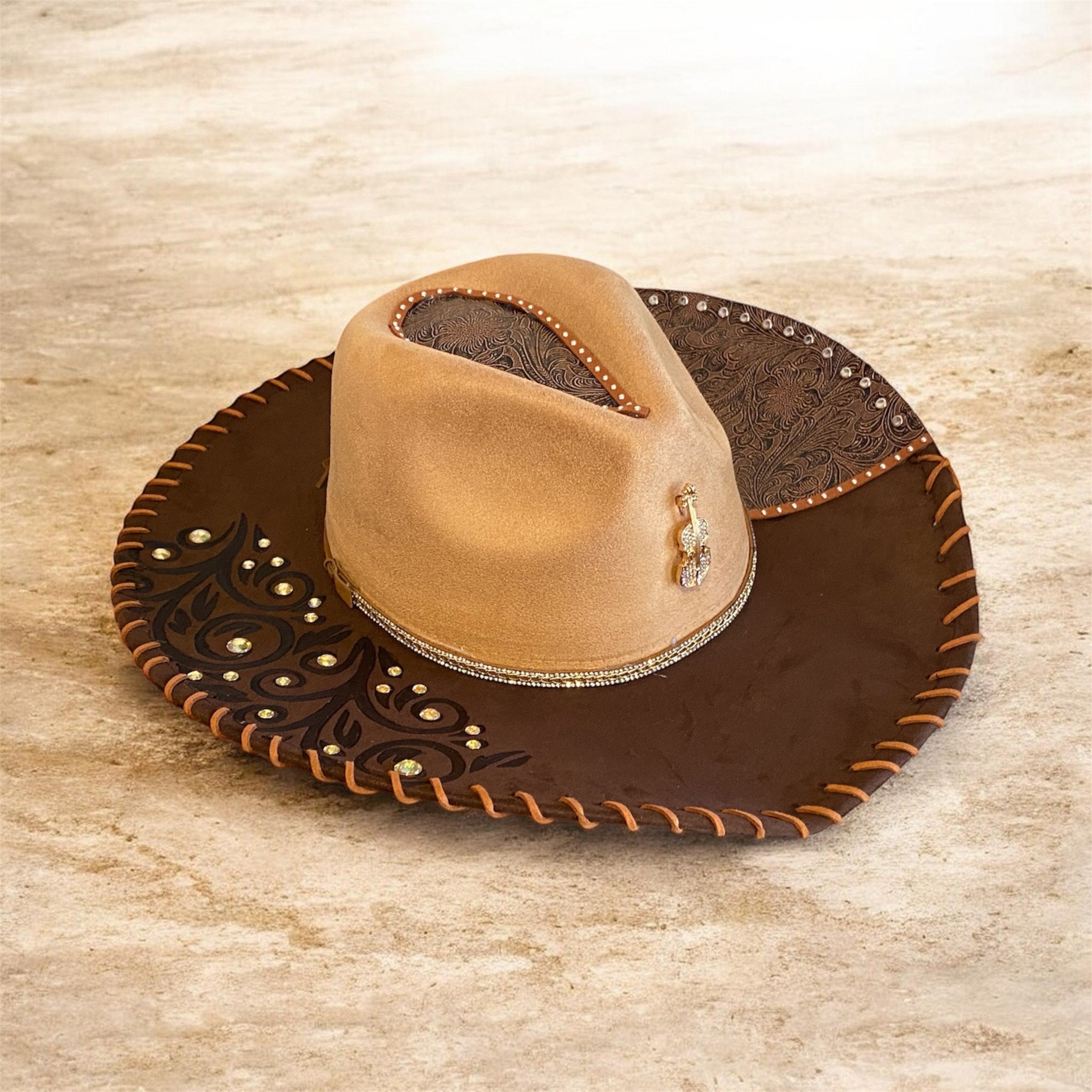 Vegan Suede Custom Cowboy Hat "Leather 'n' Lace" two-tone