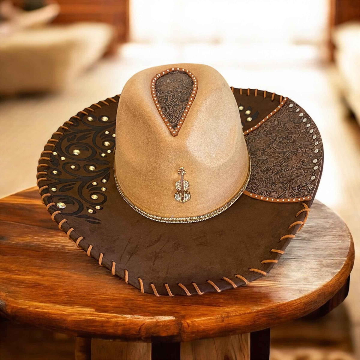 Elevate Your Style with the Custom Cowboy Hat with Diamante – Leather 'n' Lace Deluxe Suedette Design