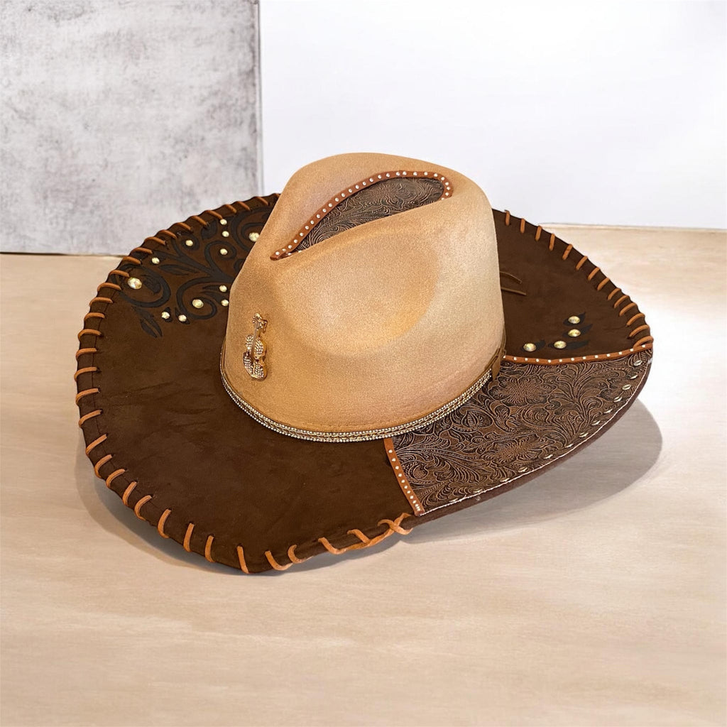Vegan Suede Custom Cowboy Hat "Leather 'n' Lace" two-tone