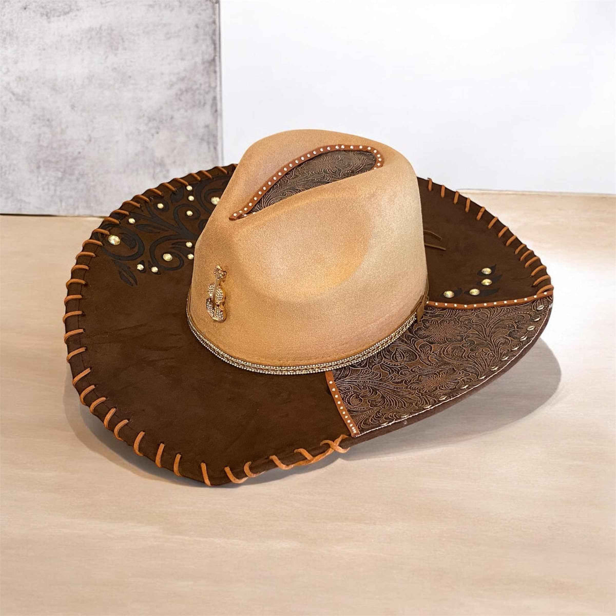 Elevate Your Style with the Custom Cowboy Hat with Diamante – Leather 'n' Lace Deluxe Suedette Design